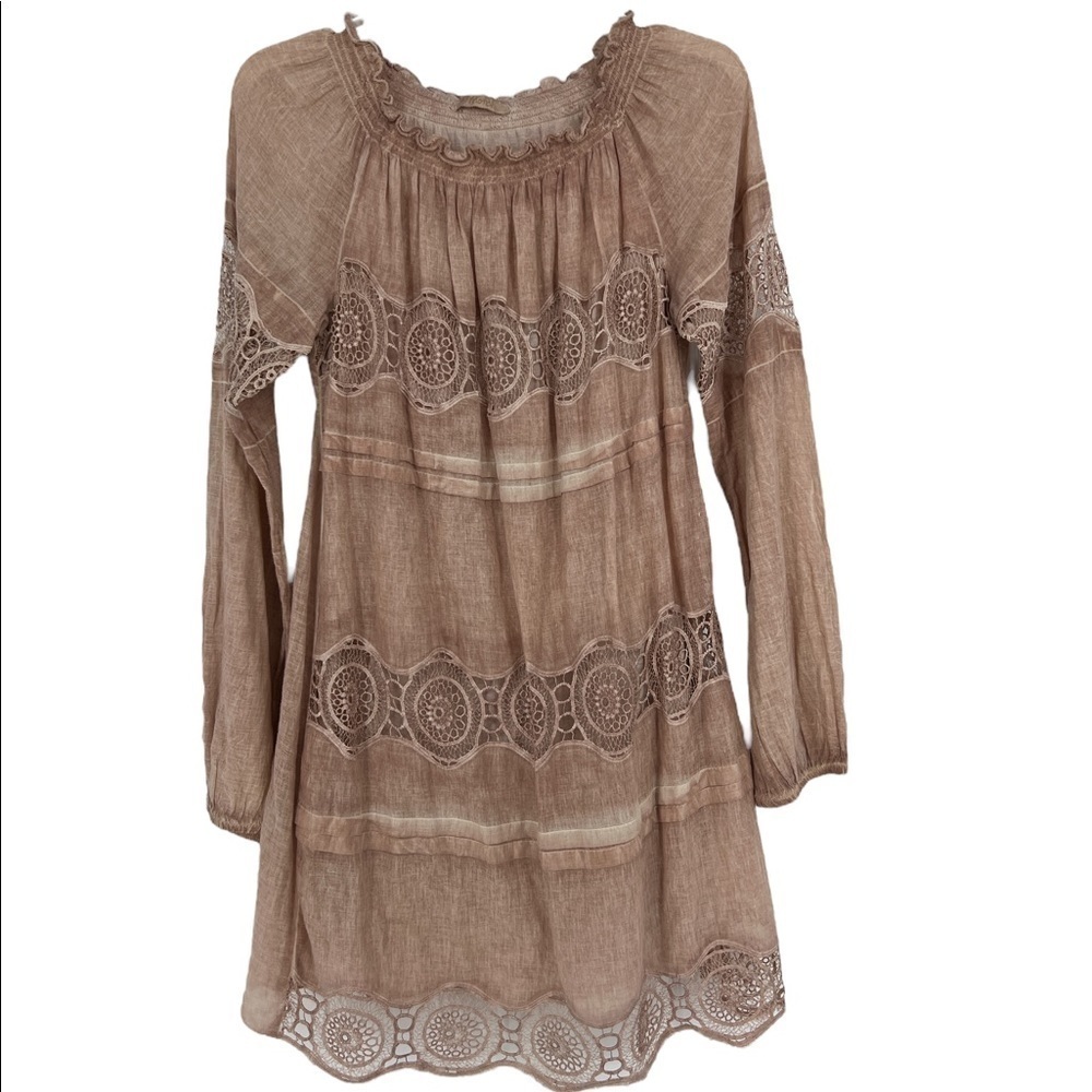 Motel Bohemian long sleeve embroidered mini dress SZ M